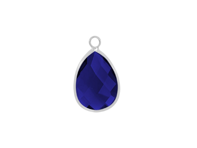 facettierter Glasanhänger Tropfen 13x18mm silber dunkelblau
