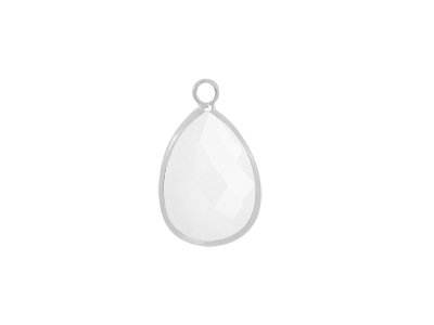 facettierter Glasanhänger Tropfen 13x18mm silber opalweiss