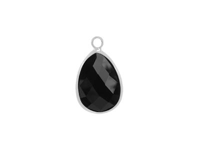 facettierter Glasanhänger Tropfen 13x18mm silber schwarz