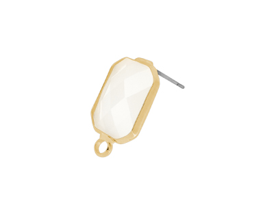 Stud earrings with metal frame Rechteck gold opalweiss