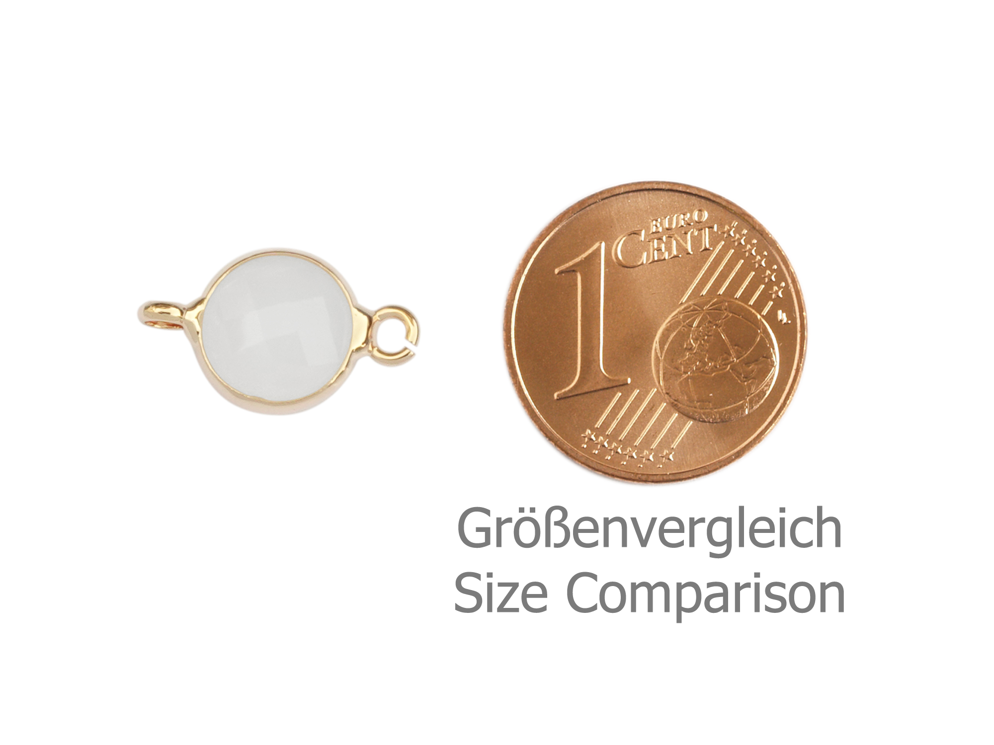 weißer Glasconnector mit zwei Ösen für DIY Armbänder - Größe