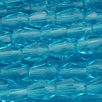 1 Strang (~100 Stk) facettierte Tropfen, ~3x4mm, türkisblau transparent