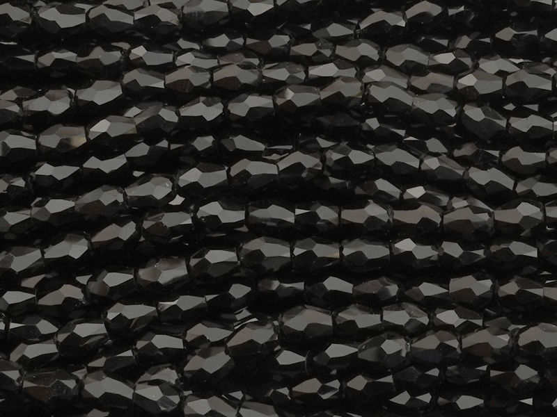 schwarze, kleine, facettierte Glasperlentropfen 3x4mm