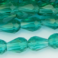 1 Strang (~92 Stk) facettierte Tropfen ~3x5mm, türkisgrün transparen