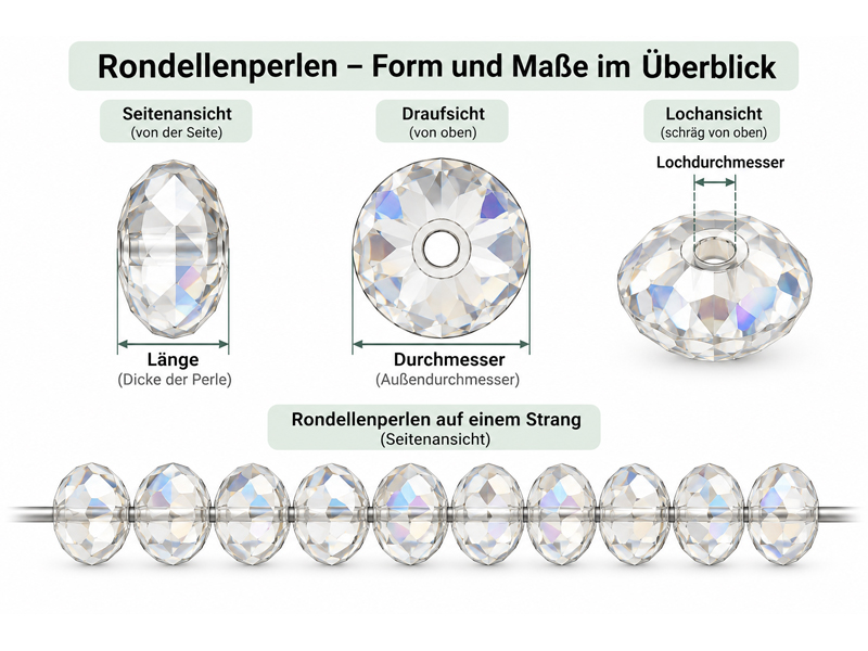Schematische Darstellung facettierter Glasperlen in Rondellf