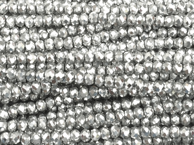 facettierte Rondellperlen, Farbe: Silber