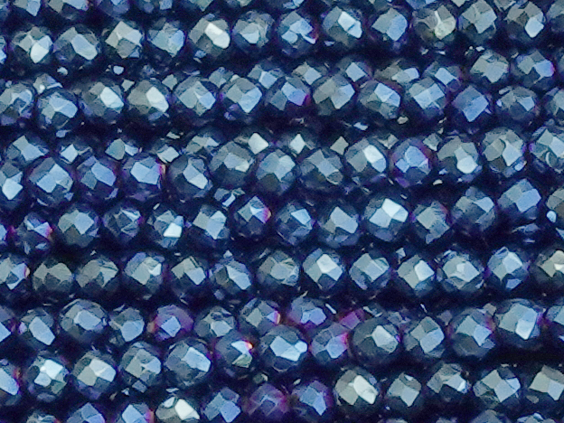 geschlilffene runde Glasperlen 2mm, Farbe: metallic blau - N