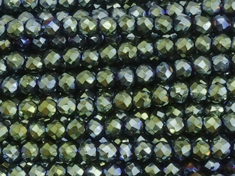 geschlilffene runde Glasperlen 2mm, Farbe: metallic grün - N