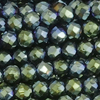 1 Strang (~184 Stk) facettierte Perlen, rund ~2mm, Grün Metallic