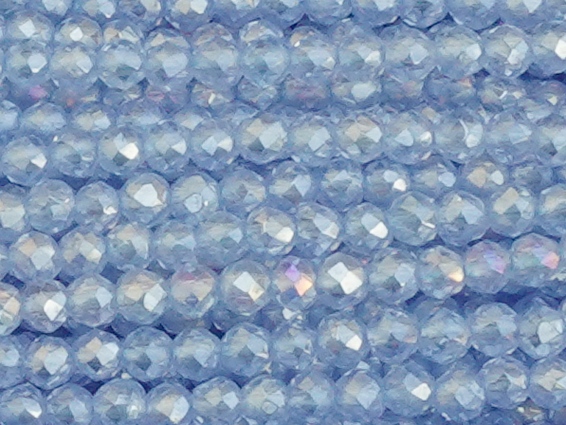 geschlilffene runde Glasperlen 2mm, Farbe: Hellblau mit AB -