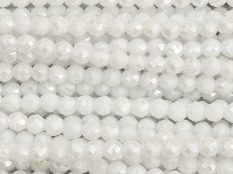 geschlilffene runde Glasperlen 2mm, Farbe: Weiss mit Luster 