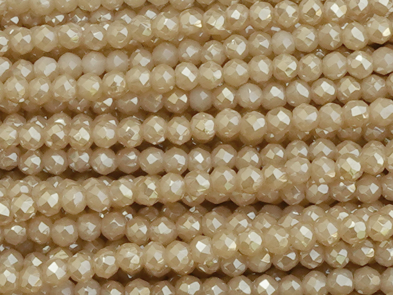 facettierte, geschlilffene runde Glasperlen 2mm, Farbe: Beig