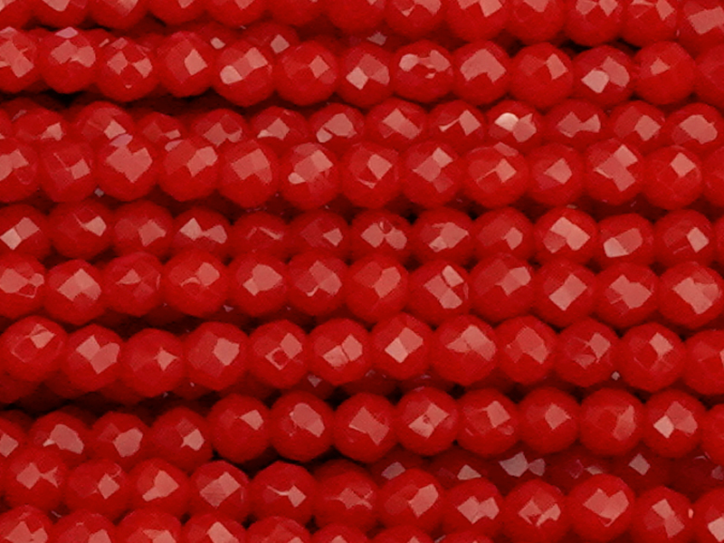 facettierte, geschlilffene runde Glasperlen 2mm, Farbe: Rot 