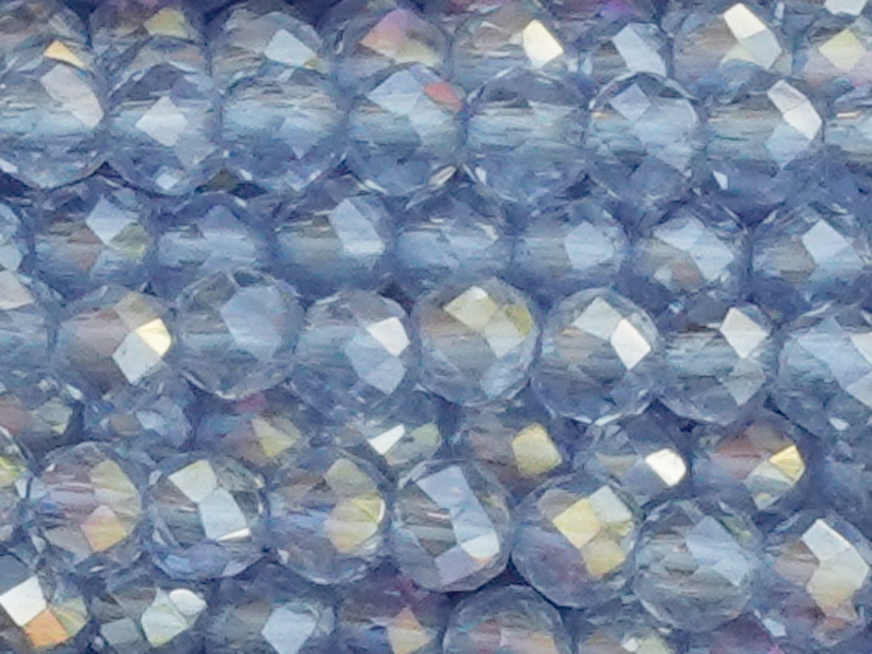 facettierte Glasperlen rund 3mm, Hellblau mit AB - Nahaufnah