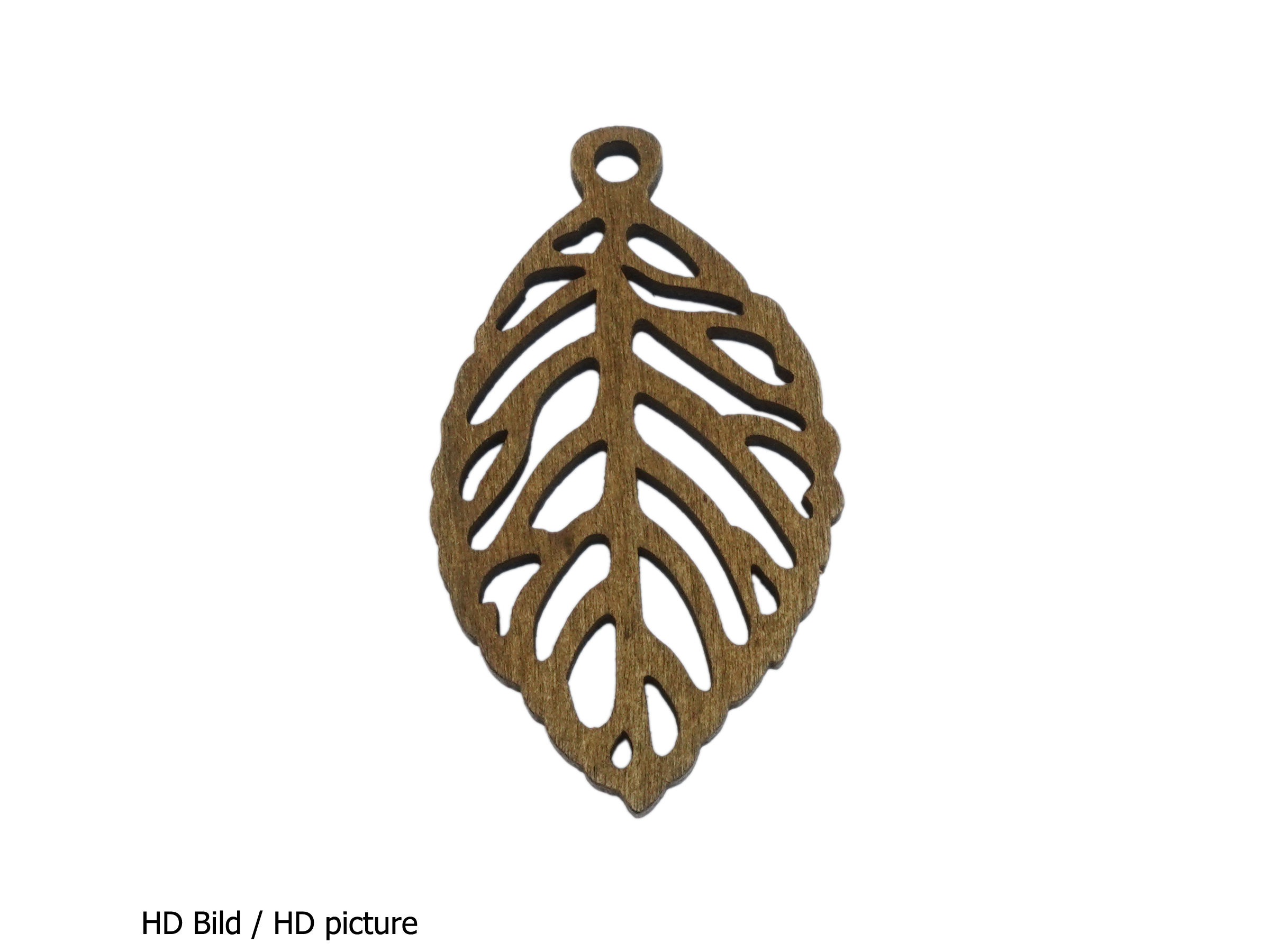 blattförmiger Holzanhänger aus leichtem Birkenholz - HD Bild