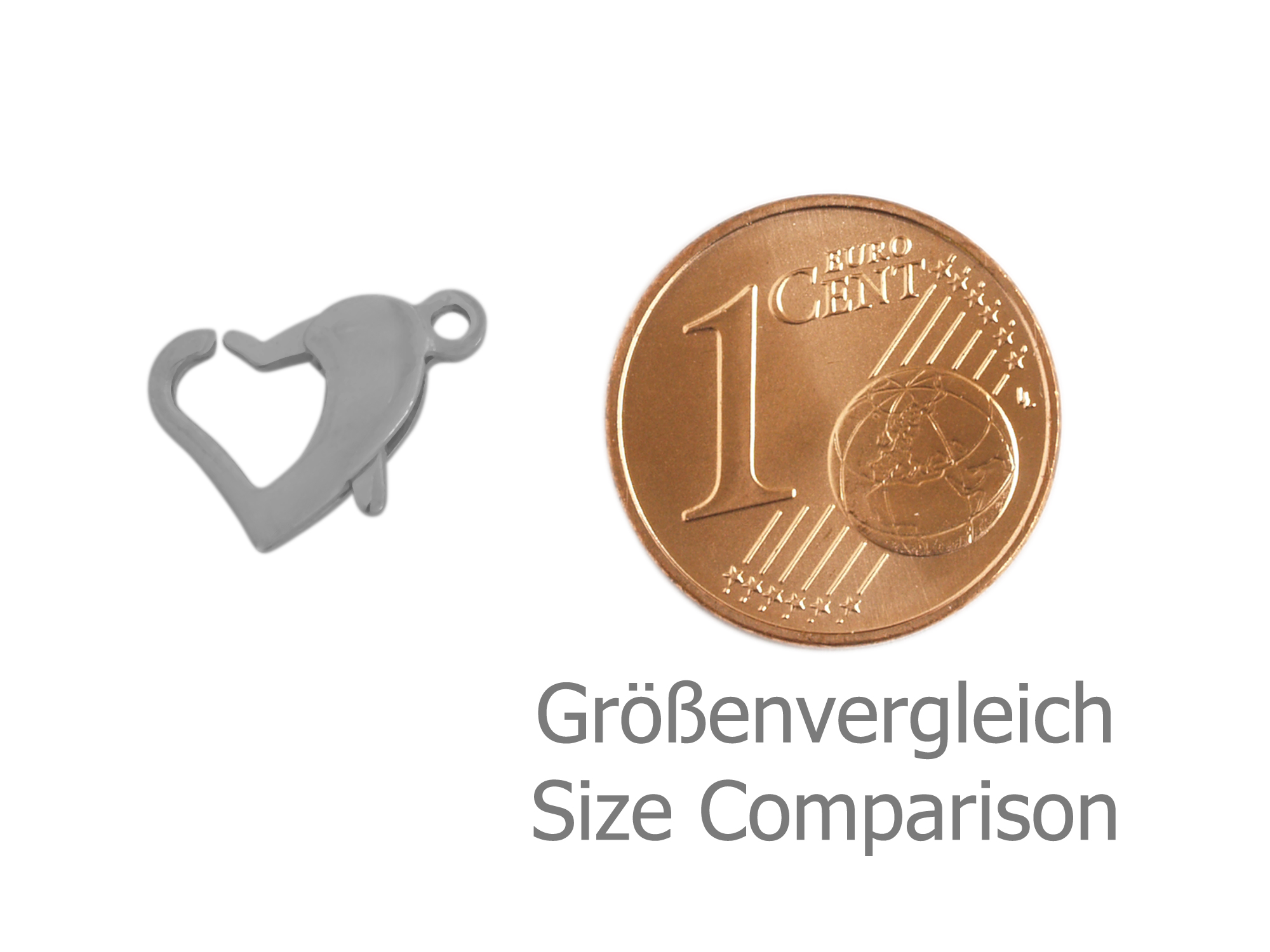 herzförmige Karabiner Schmuckschließe 11mm - Größenvergleich