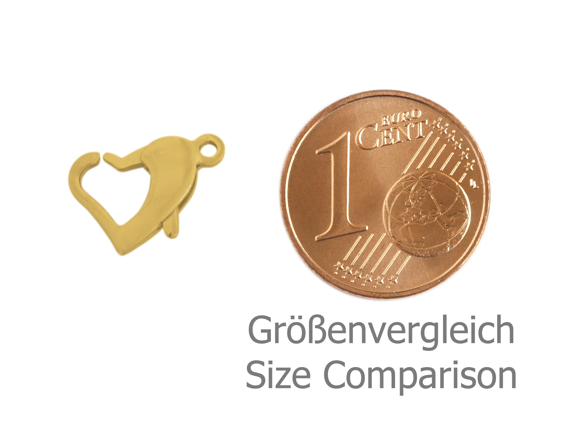 herzförmige, goldene Karabiner Schmuckschließe 11mm - Größen
