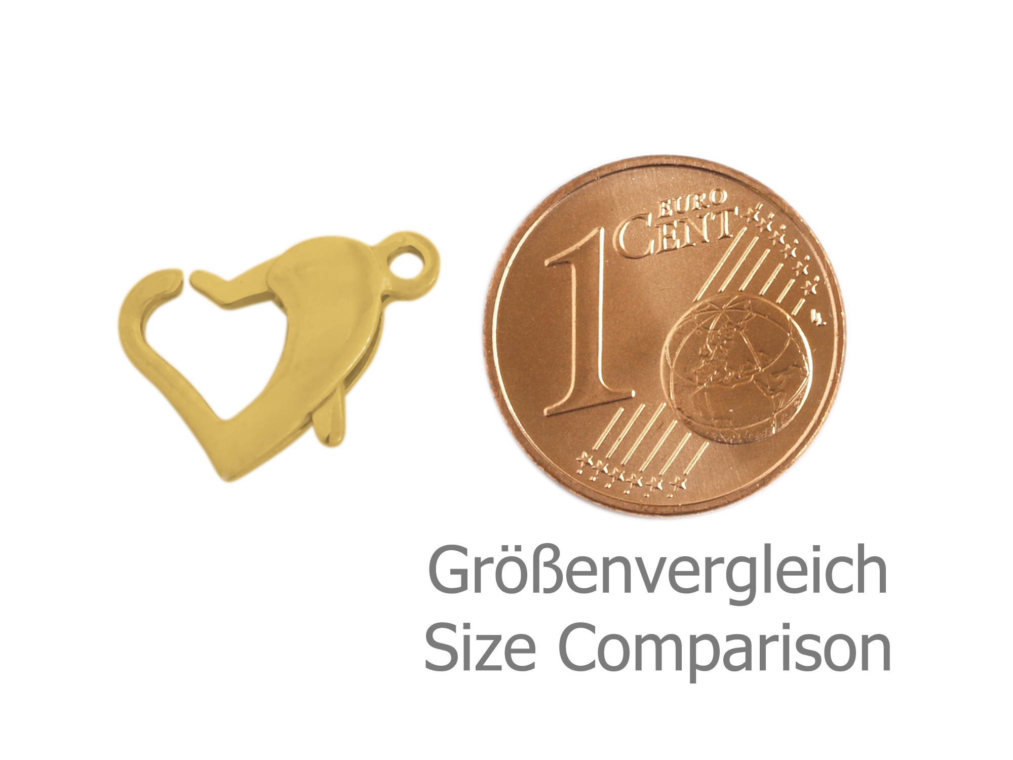 herzförmige, goldene Karabiner Schmuckschließe 14mm - Größen