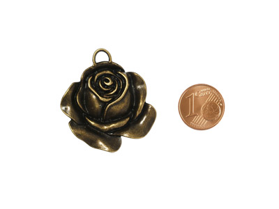 Metallanhänger Rose Antik Messing mit Größenvergleich