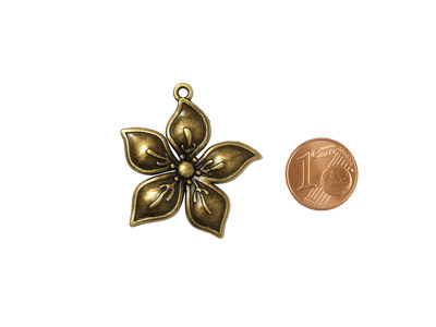 Metallanhänger für Trachtenschmuck Blume Antik Messing mit Größenvergleich