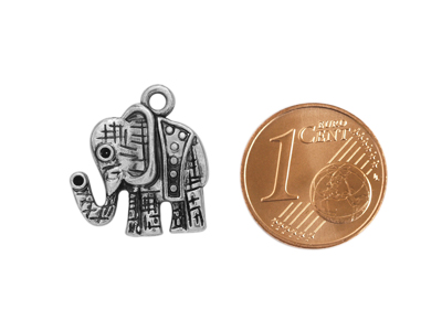 Anhänger - Elefant, altsilberfarbig Bild mit Größenvergleich