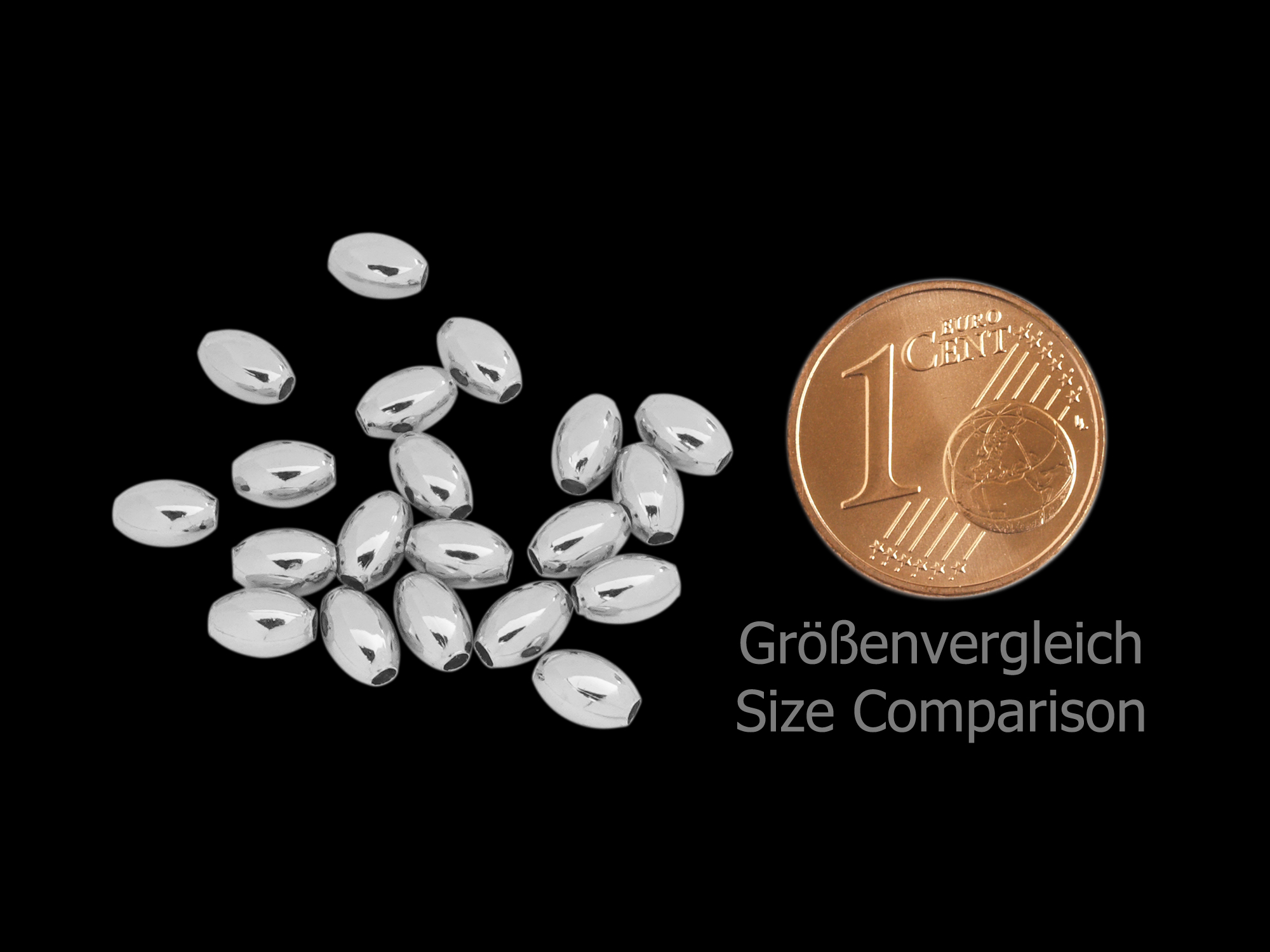 silberne olivenförmige Metallzwischenteile 4x6mm - Größenver
