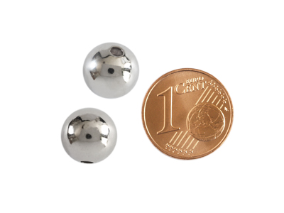 runde Metallperlen 10mm platinfarbig mit Größenvergleich