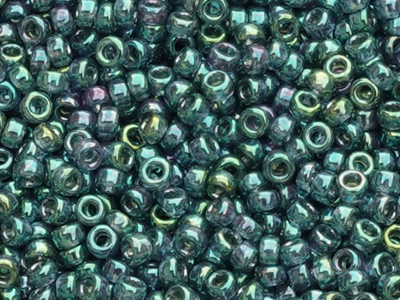 gruene Miyuki Rocailles Saatperlen 15/0 Farbe 314 mit Goldlu