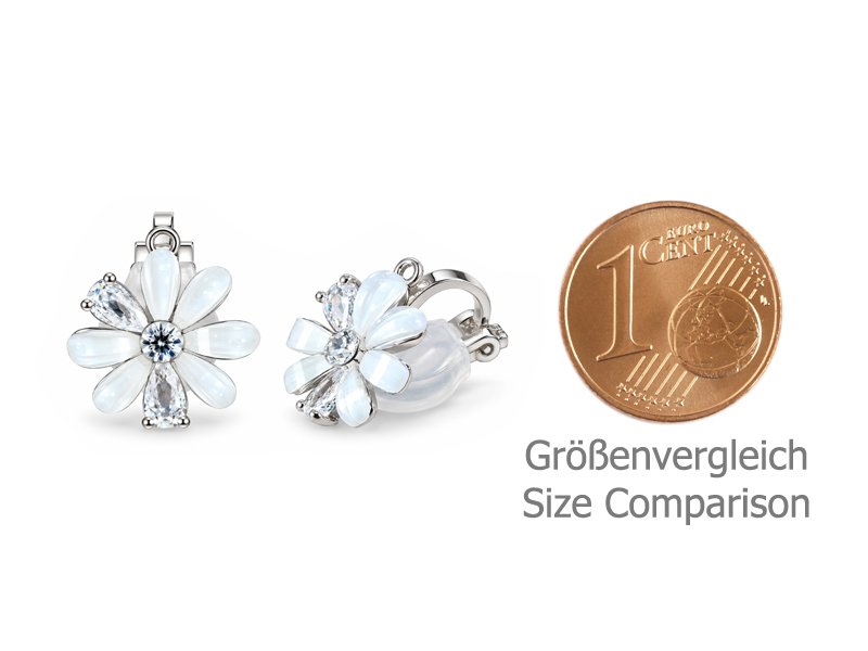 blumenförmige Ohrclips mit Öse und Strasssteinen - Größenver