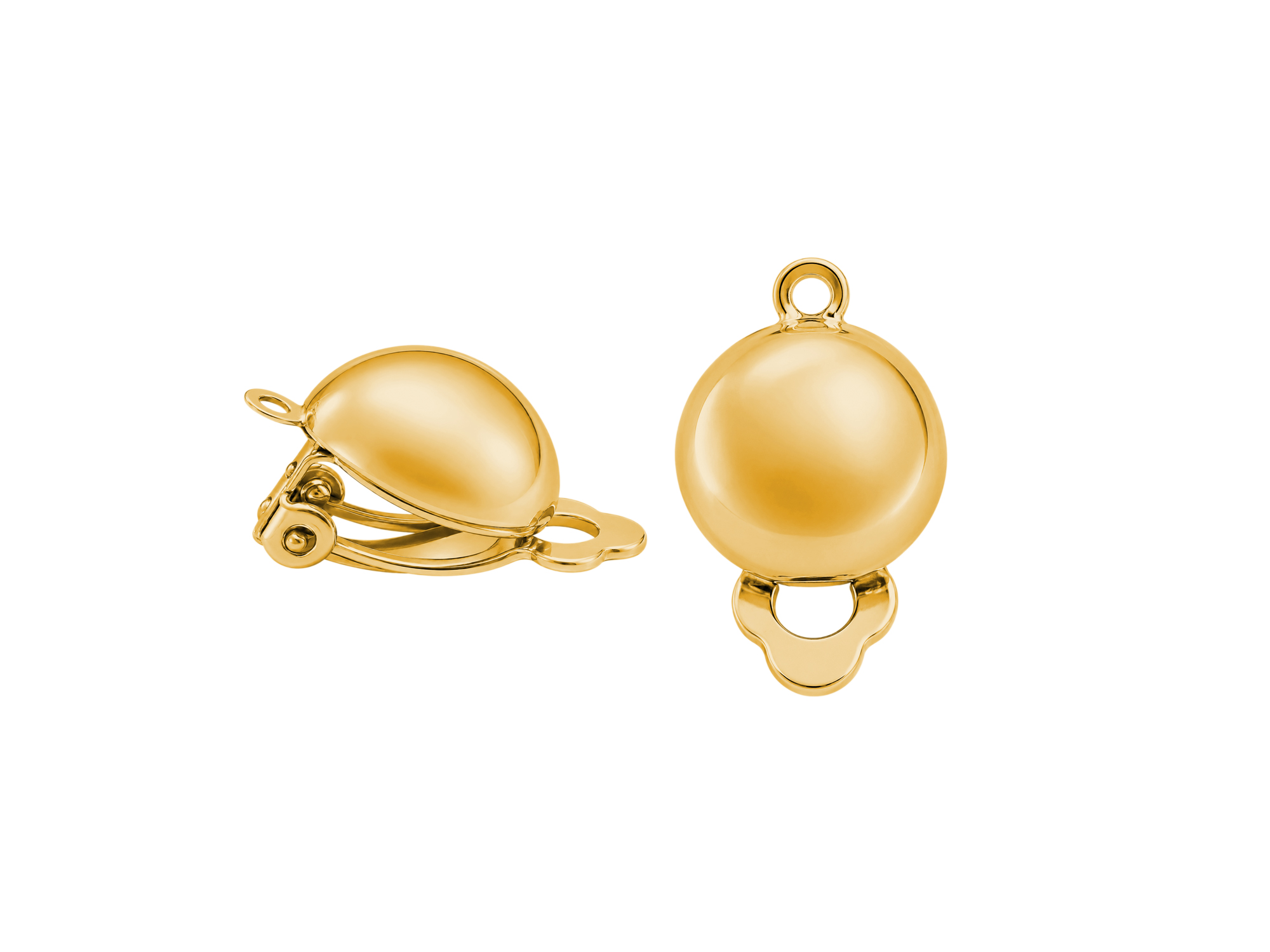 golden, domed clip-on earring 12mm findings for DIY jewelry