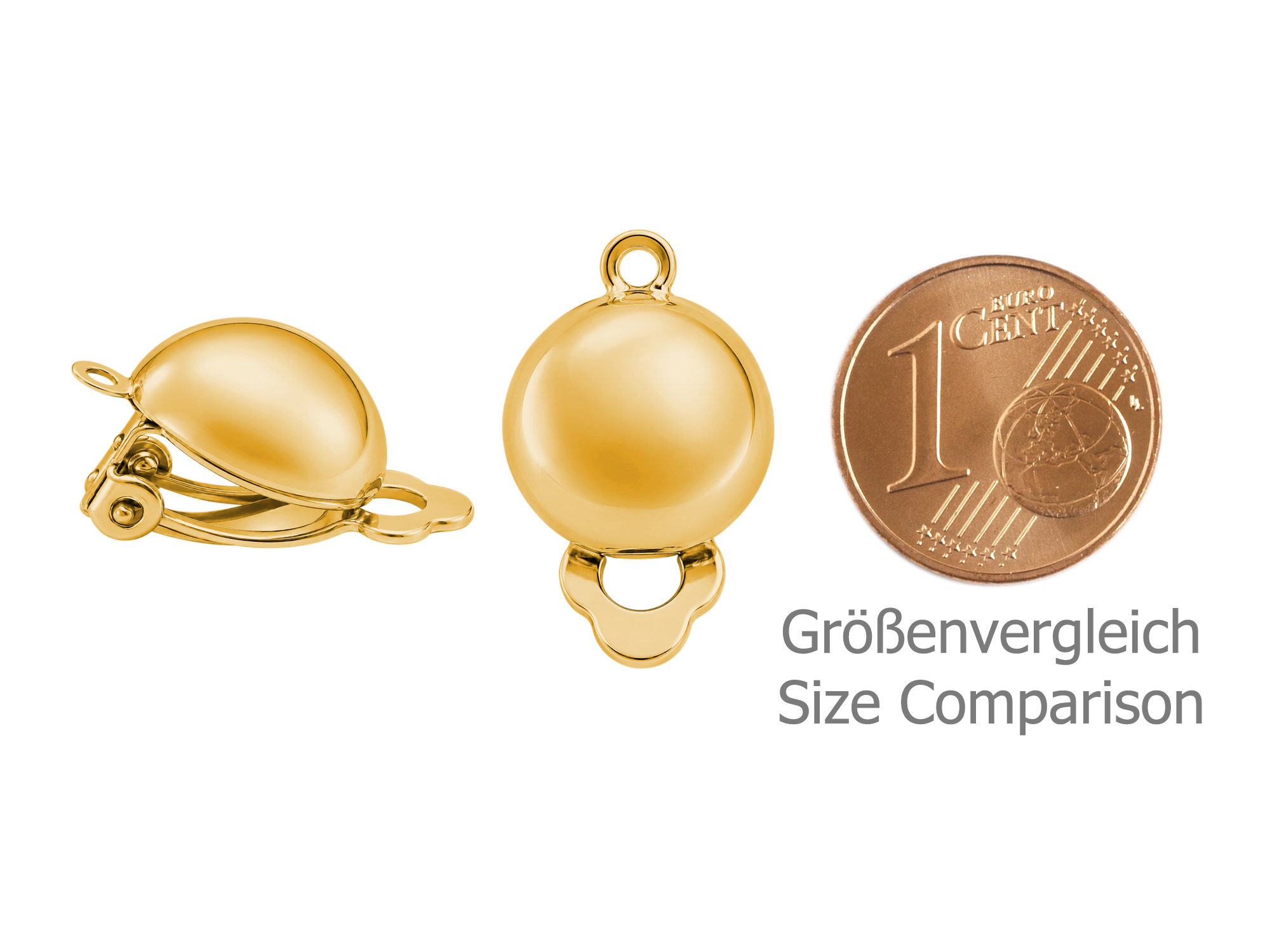 golden, domed clip-on earring 12mm findings for DIY jewelry