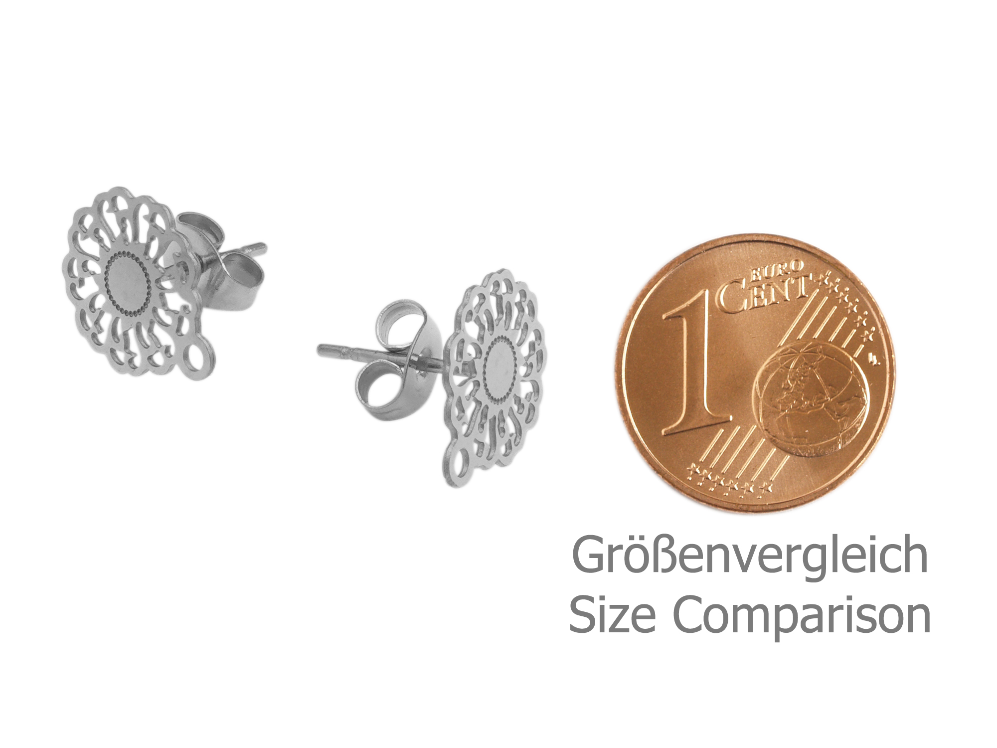 ornamentale Ohrstecker aus dünnem Edelstahl - Größenvergleic