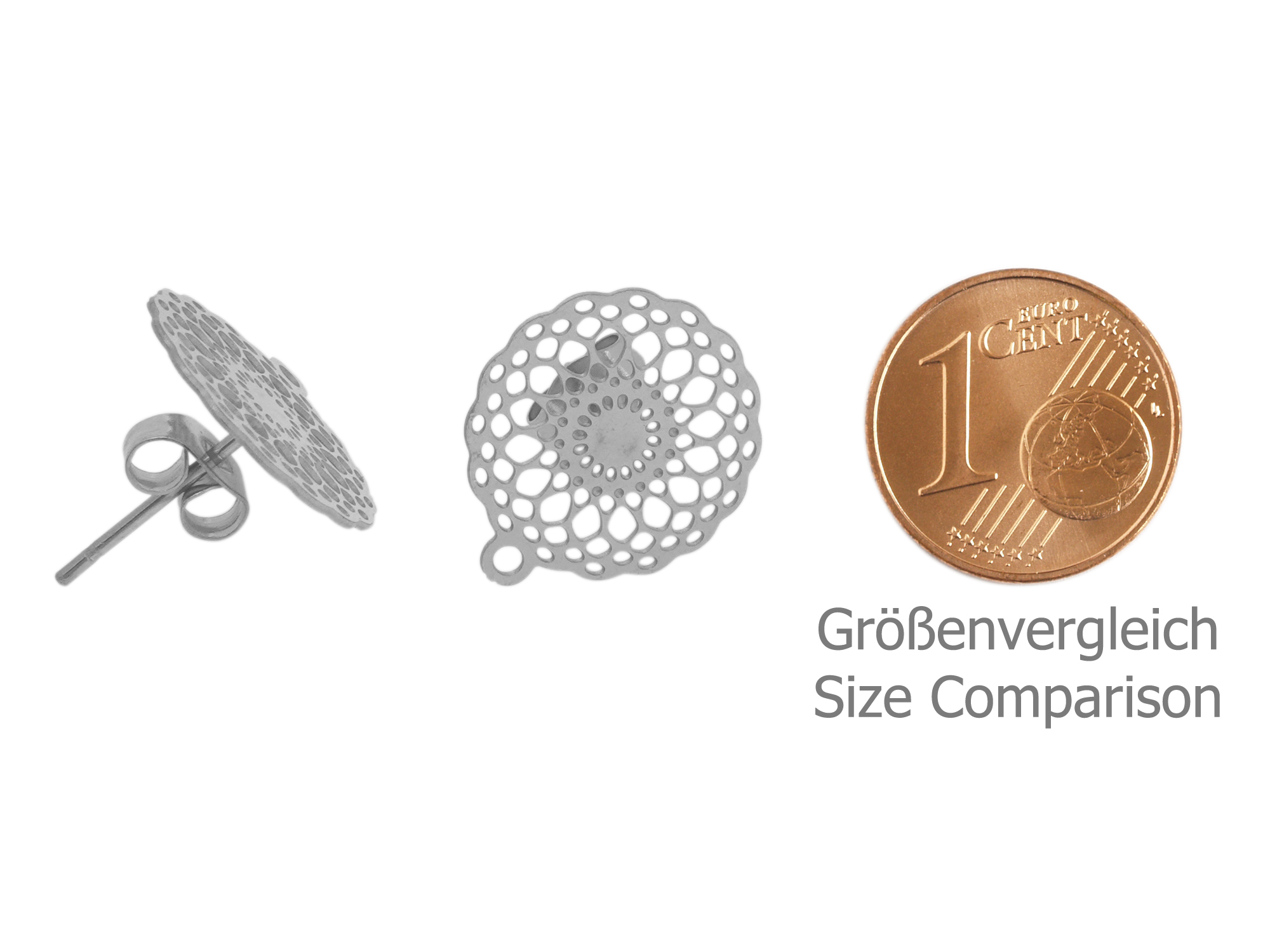 ornamentale Ohrstecker aus dünnem Edelstahl - Größenvergleic