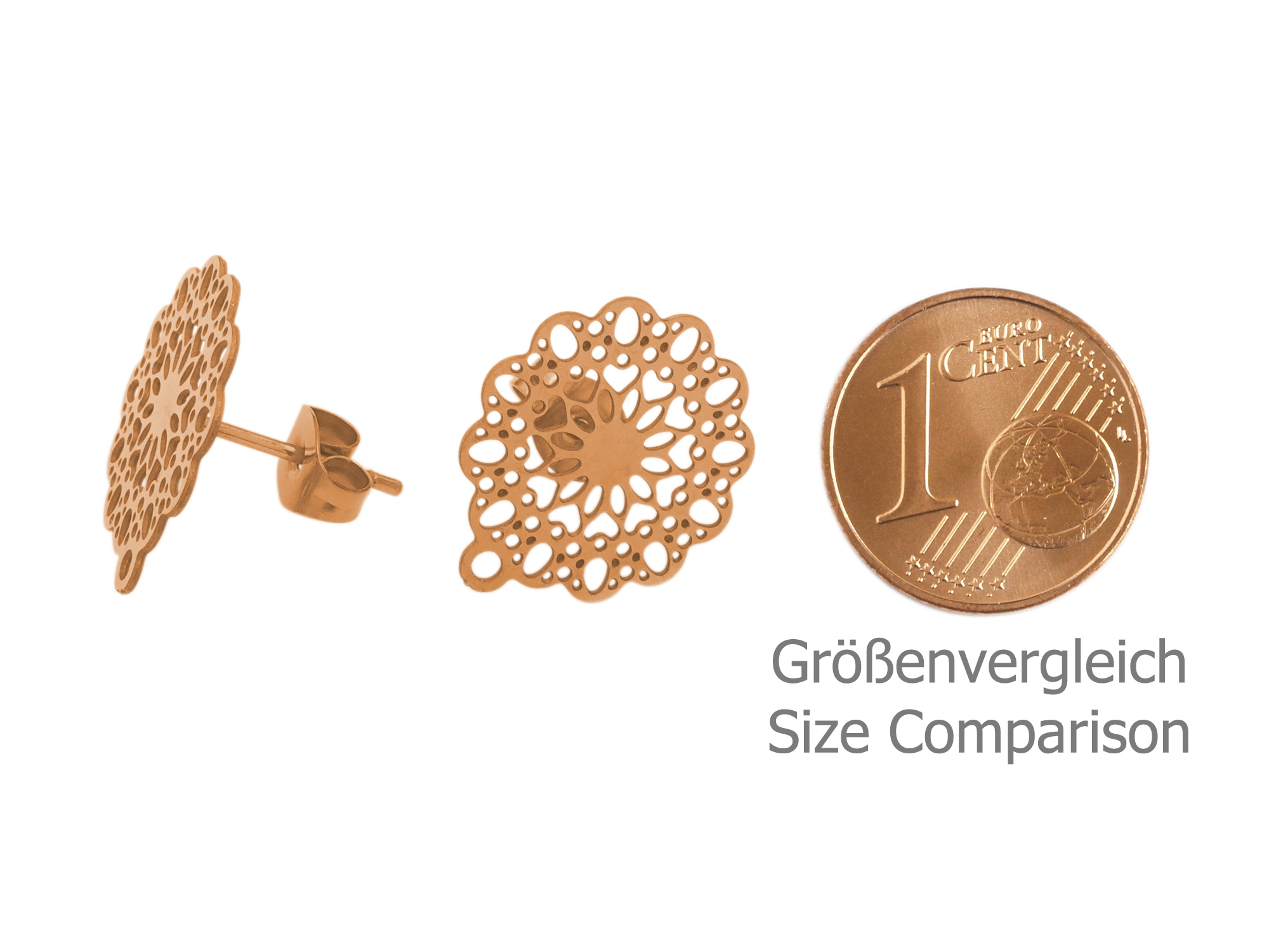 ornamentale, rosegoldene Ohrstecker aus dünnem Edelstahl - G