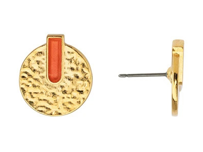 1 pair of stud earrings, summer disc with red stripe, gold