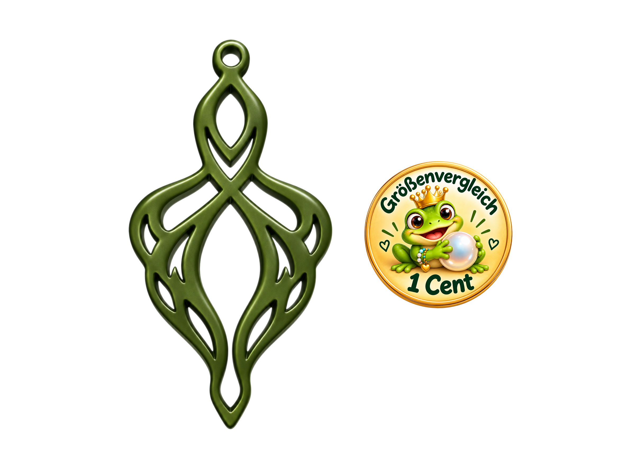 moosgrüne Ornamente zum Ohrringe machen - Größenvergleich