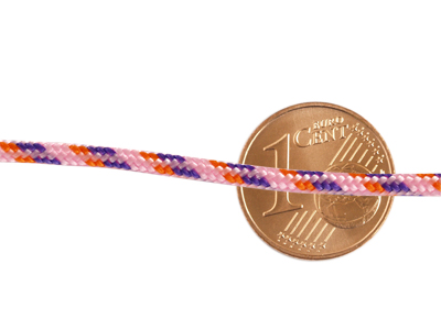 Paracordband 2,5mm mehrfarbig rosa mit Größenvergleich