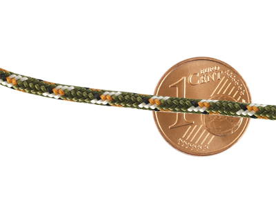Paracordband 2,5mm mehrfarbig mit Größenvergleich