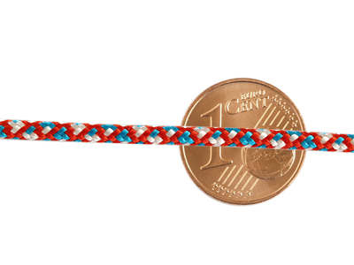Paracordband 2,5mm mehrfarbig mit Größenvergleich