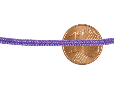 Paracordband 2,5mm violett mit Größenvergleich