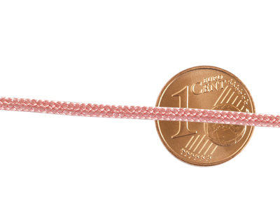 Paracordband 2,5mm hellrosa mit Größenvergleich