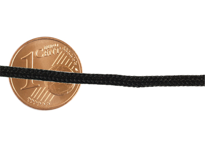 Paracordband 2,5mm schwarz mit Größenvergleich