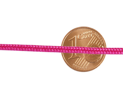 Paracordband 2,5mm pink mit Größenvergleich