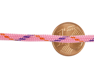 Paracordband 4mm mehrfarbig Rosa mit Größenvergleich