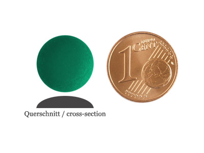 matte runde Cabochones 12mm, Emerald, Bild 2 mit Größenvergleich