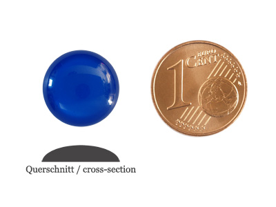glänzende runde Cabochones 12mm, Majestic Blue, Bild 2 mit Größenvergleich