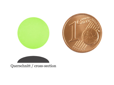 matte runde Cabochones 12mm, Peridot, Bild 2 mit Größenvergleich