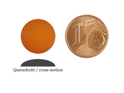 matte runde Cabochones 12mm, Rostorange, Bild 2 mit Größenvergleich