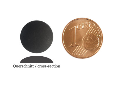 matte runde Cabochones 12mm, Schwarz, Bild 2 mit Größenvergleich