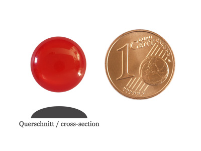 glänzende runde Cabochones 12mm, Tango Red, Bild 2 mit Größenvergleich